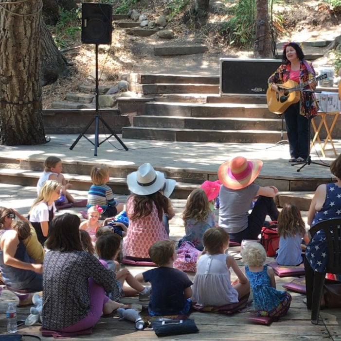 Auntie Kayte on stage at Theatricum Botanicum Family Music Series